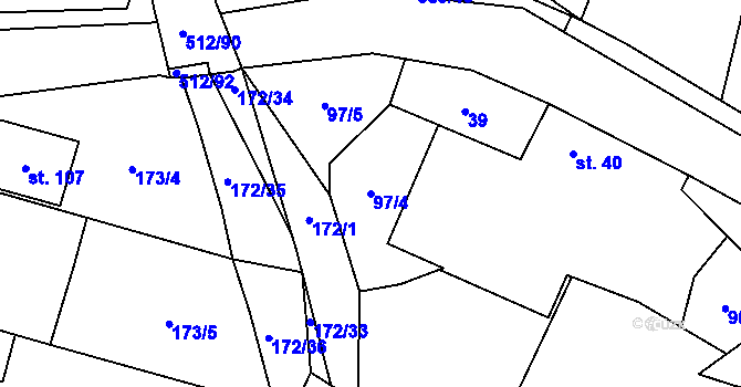 Parcela st. 97/4 v KÚ Lety, Katastrální mapa