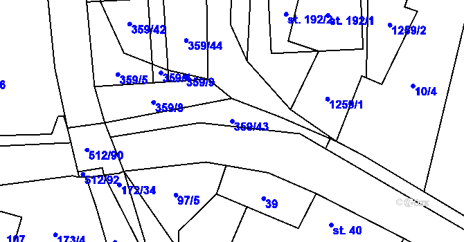 Parcela st. 359/43 v KÚ Lety, Katastrální mapa