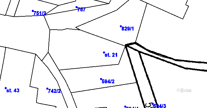 Parcela st. 21 v KÚ Šerkov, Katastrální mapa