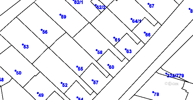 Parcela st. 58 v KÚ Levín u Berouna, Katastrální mapa