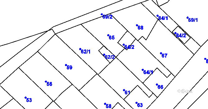 Parcela st. 62/2 v KÚ Levín u Berouna, Katastrální mapa