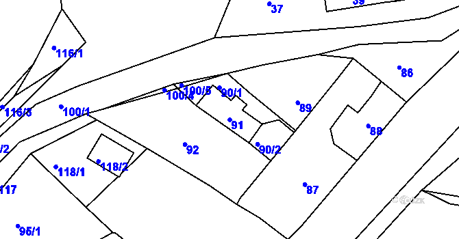 Parcela st. 91 v KÚ Levín u Berouna, Katastrální mapa