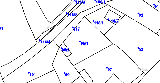 Parcela st. 95/1 v KÚ Levín u Berouna, Katastrální mapa