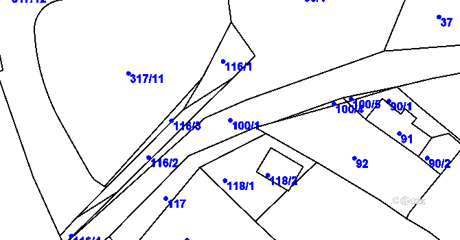 Parcela st. 100/1 v KÚ Levín u Berouna, Katastrální mapa