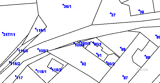 Parcela st. 100/5 v KÚ Levín u Berouna, Katastrální mapa