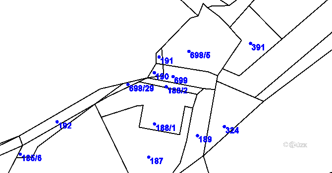 Parcela st. 188/2 v KÚ Levín u Berouna, Katastrální mapa