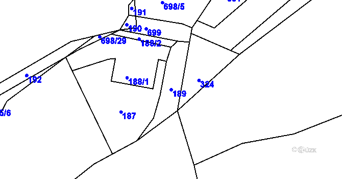 Parcela st. 189 v KÚ Levín u Berouna, Katastrální mapa