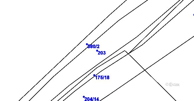 Parcela st. 203 v KÚ Levín u Berouna, Katastrální mapa