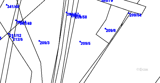 Parcela st. 209/5 v KÚ Levín u Berouna, Katastrální mapa