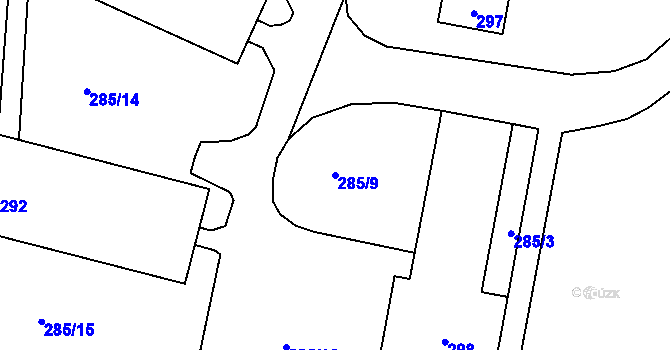 Parcela st. 285/9 v KÚ Levín u Berouna, Katastrální mapa