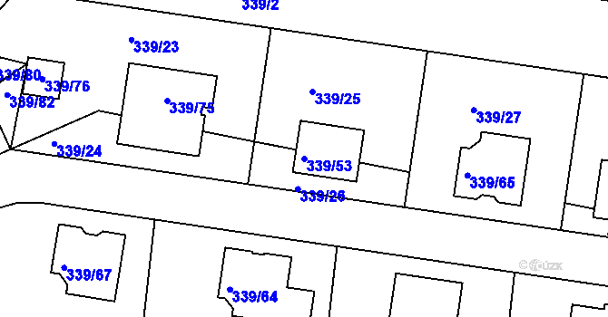 Parcela st. 339/53 v KÚ Levín u Berouna, Katastrální mapa