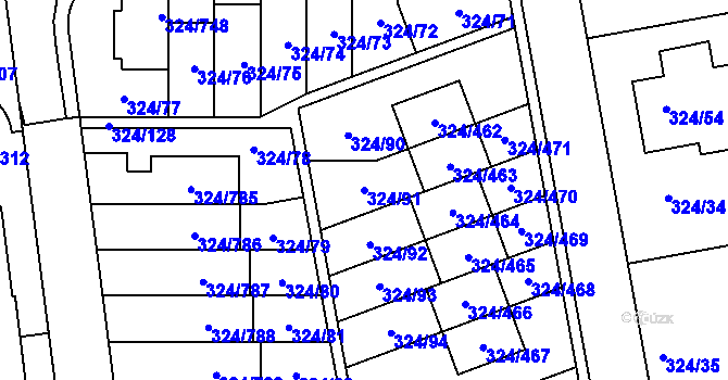 Parcela st. 324/91 v KÚ Levín u Berouna, Katastrální mapa