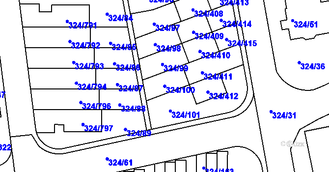Parcela st. 324/100 v KÚ Levín u Berouna, Katastrální mapa