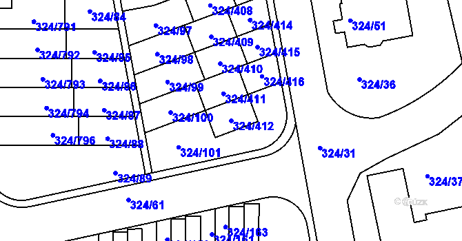 Parcela st. 324/412 v KÚ Levín u Berouna, Katastrální mapa