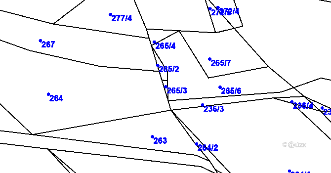 Parcela st. 265/3 v KÚ Levín u Berouna, Katastrální mapa