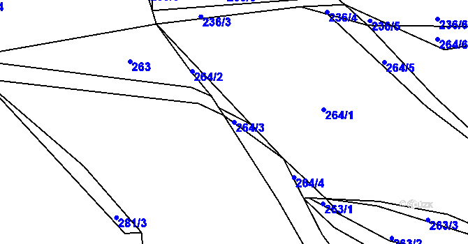 Parcela st. 264/3 v KÚ Levín u Berouna, Katastrální mapa