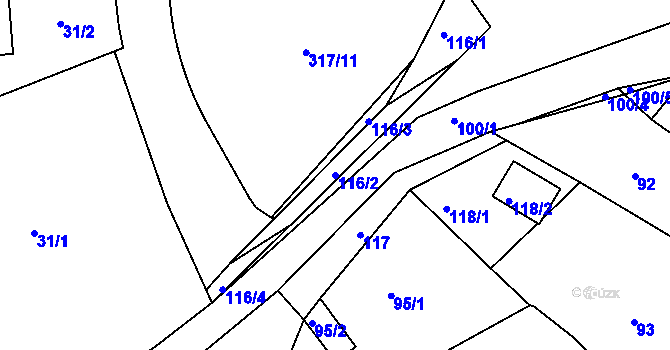 Parcela st. 116/2 v KÚ Levín u Berouna, Katastrální mapa