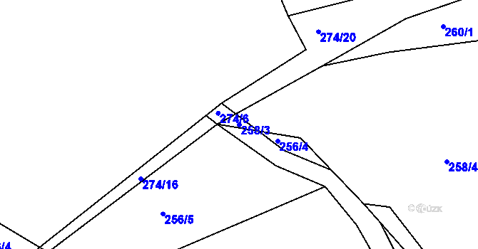 Parcela st. 258/3 v KÚ Levín u Berouna, Katastrální mapa