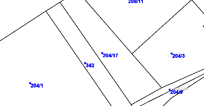 Parcela st. 204/17 v KÚ Levín u Berouna, Katastrální mapa