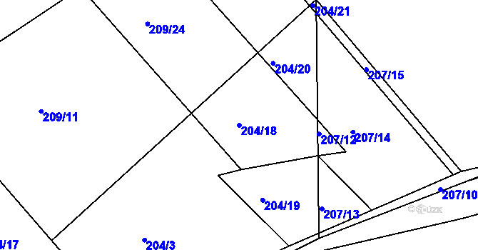 Parcela st. 204/18 v KÚ Levín u Berouna, Katastrální mapa