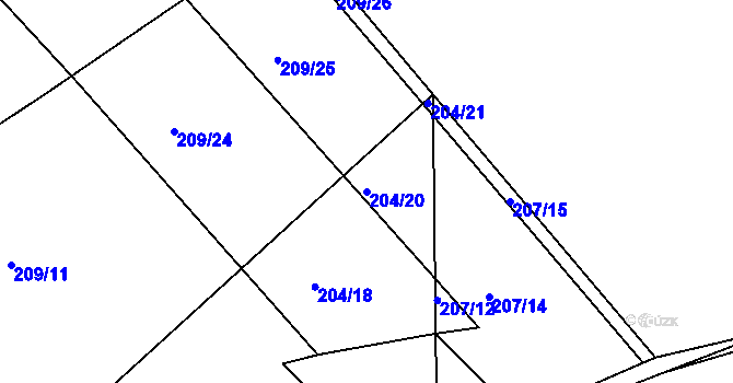 Parcela st. 204/20 v KÚ Levín u Berouna, Katastrální mapa