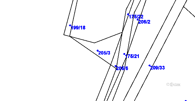 Parcela st. 205/3 v KÚ Levín u Berouna, Katastrální mapa