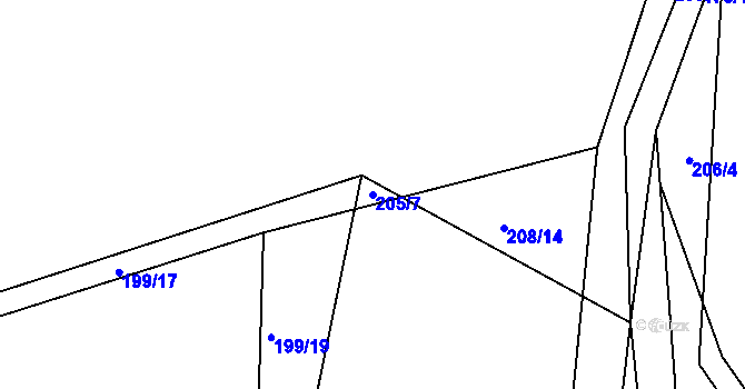 Parcela st. 205/7 v KÚ Levín u Berouna, Katastrální mapa
