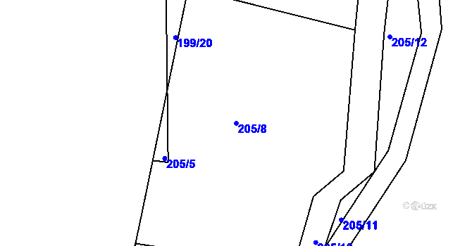 Parcela st. 205/8 v KÚ Levín u Berouna, Katastrální mapa