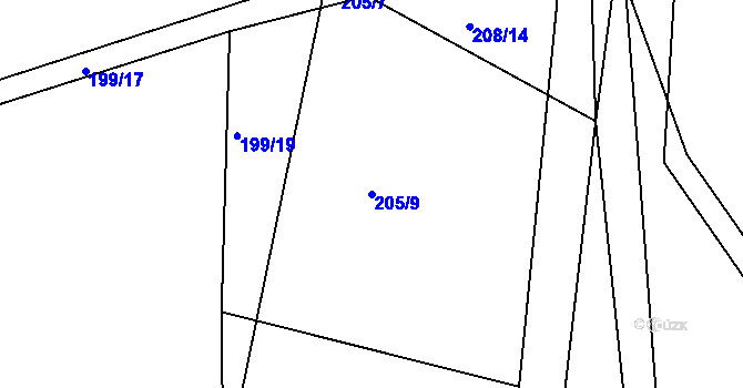 Parcela st. 205/9 v KÚ Levín u Berouna, Katastrální mapa
