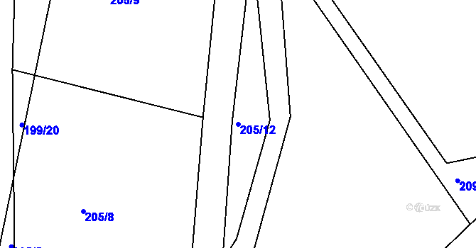 Parcela st. 205/12 v KÚ Levín u Berouna, Katastrální mapa