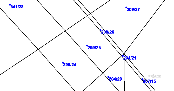 Parcela st. 209/25 v KÚ Levín u Berouna, Katastrální mapa