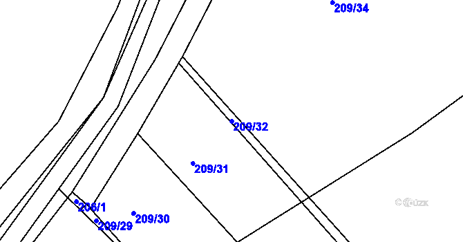 Parcela st. 209/32 v KÚ Levín u Berouna, Katastrální mapa