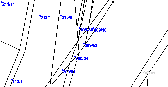 Parcela st. 209/53 v KÚ Levín u Berouna, Katastrální mapa