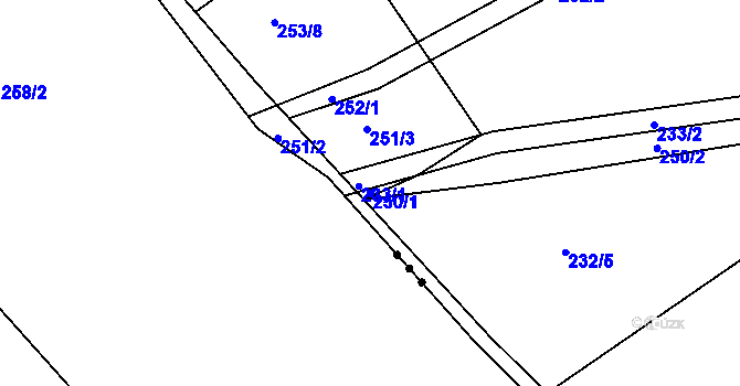 Parcela st. 250/1 v KÚ Levín u Berouna, Katastrální mapa