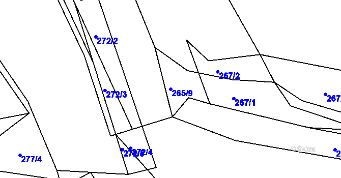 Parcela st. 265/9 v KÚ Levín u Berouna, Katastrální mapa
