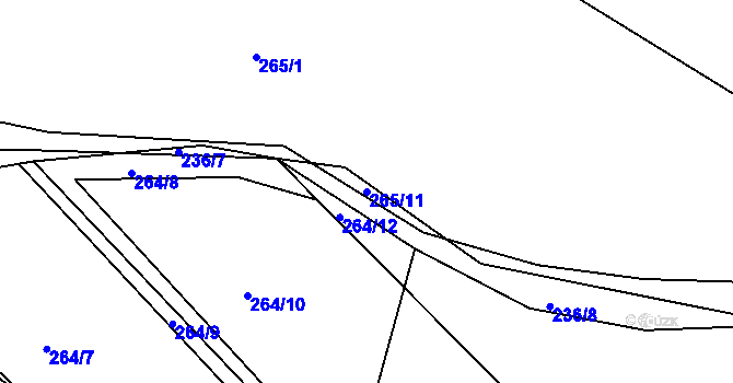 Parcela st. 265/11 v KÚ Levín u Berouna, Katastrální mapa