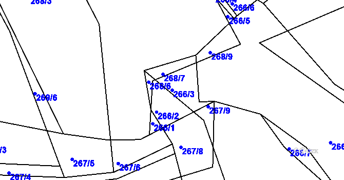 Parcela st. 266/3 v KÚ Levín u Berouna, Katastrální mapa