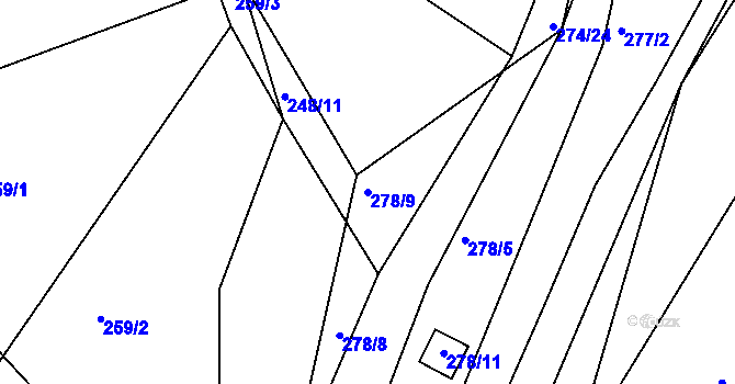 Parcela st. 278/9 v KÚ Levín u Berouna, Katastrální mapa