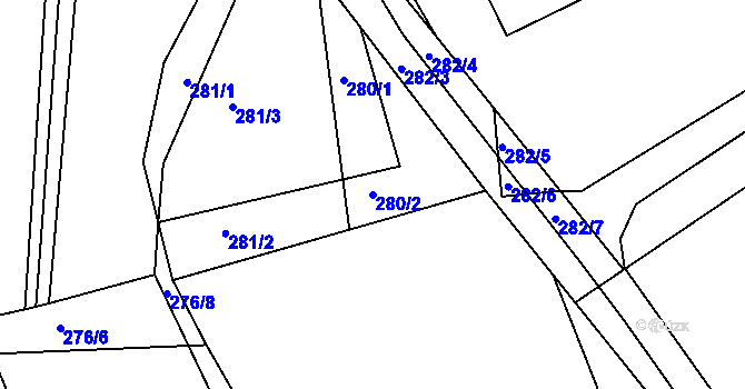 Parcela st. 280/2 v KÚ Levín u Berouna, Katastrální mapa