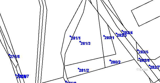 Parcela st. 281/3 v KÚ Levín u Berouna, Katastrální mapa