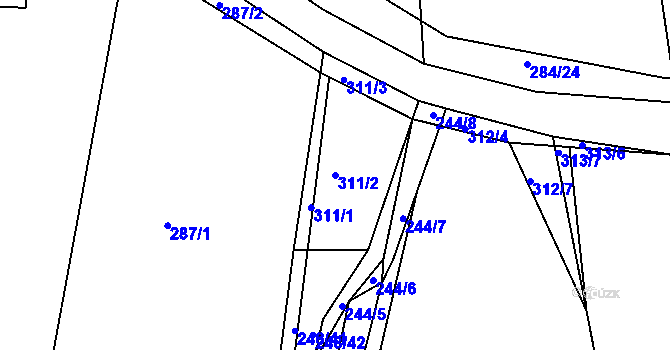 Parcela st. 311/2 v KÚ Levín u Berouna, Katastrální mapa