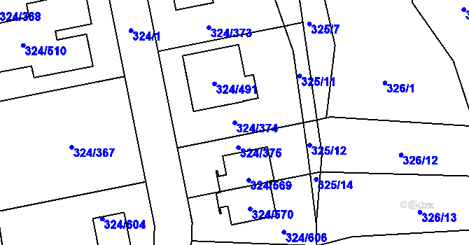 Parcela st. 324/374 v KÚ Levín u Berouna, Katastrální mapa
