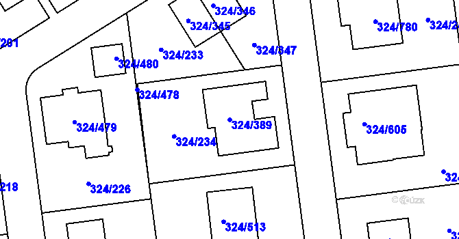Parcela st. 324/389 v KÚ Levín u Berouna, Katastrální mapa