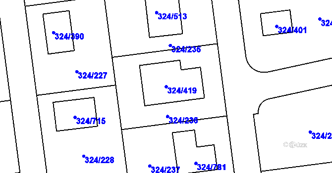 Parcela st. 324/419 v KÚ Levín u Berouna, Katastrální mapa
