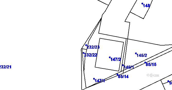 Parcela st. 232/23 v KÚ Levín u Berouna, Katastrální mapa