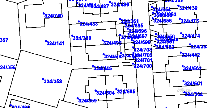 Parcela st. 324/500 v KÚ Levín u Berouna, Katastrální mapa