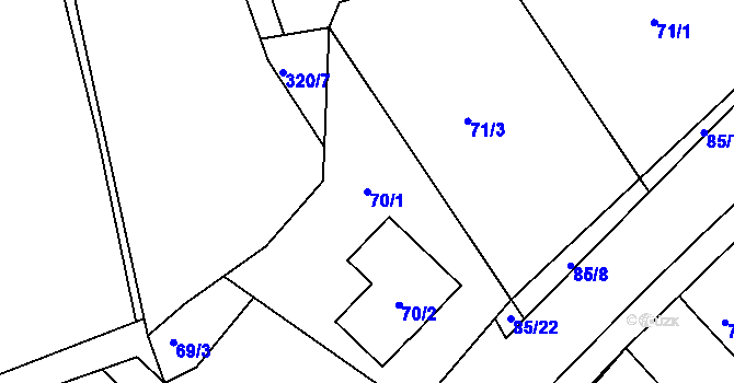 Parcela st. 70/1 v KÚ Levín u Berouna, Katastrální mapa