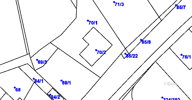 Parcela st. 70/2 v KÚ Levín u Berouna, Katastrální mapa