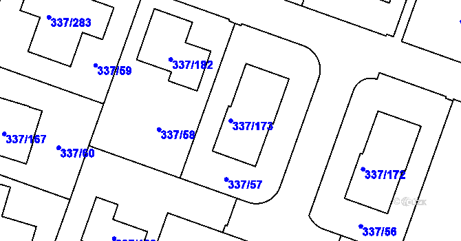 Parcela st. 337/173 v KÚ Levín u Berouna, Katastrální mapa