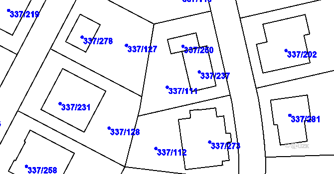 Parcela st. 337/111 v KÚ Levín u Berouna, Katastrální mapa